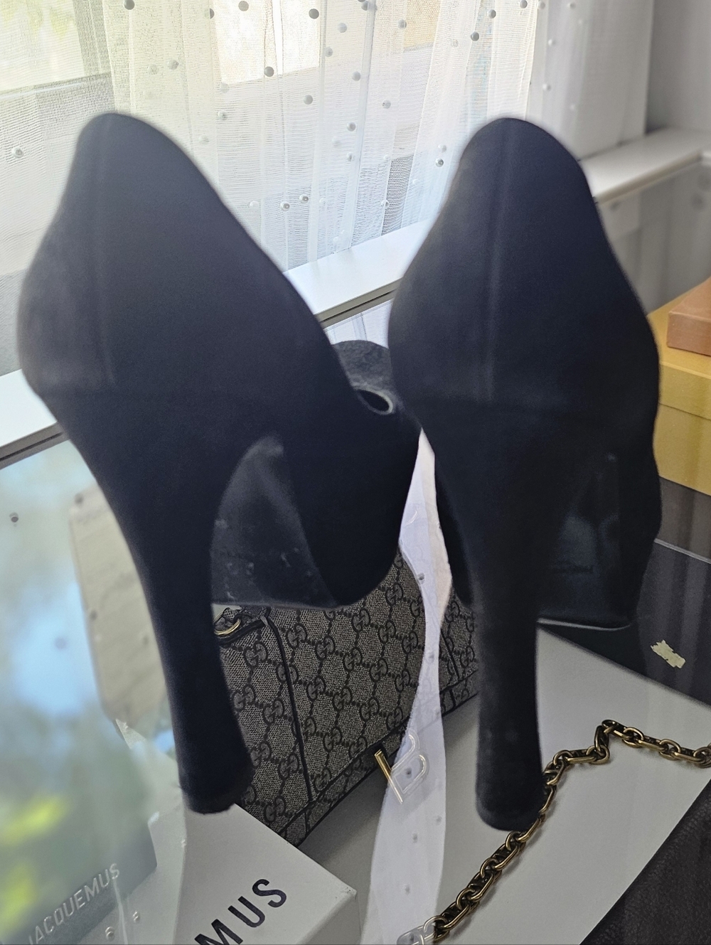 🌟AUTHENTIC Saint Laurent YSL Navy Suede Platform Heels - Size 37 - Picture 8 of 15